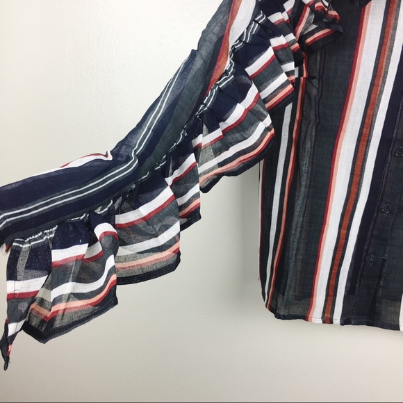 Gracia Ruffle linen sheer button up blouse M - Picture 4 of 5